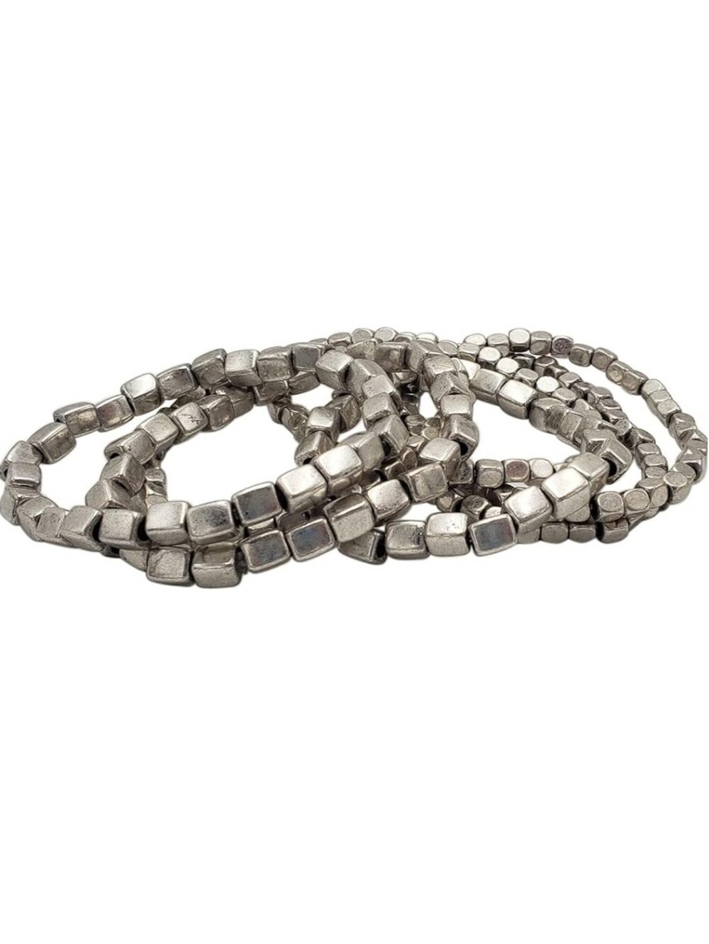 Rosemarie Collections Chunky Nugget Multi-Strand Bracelet Beads- Silver Tone - Picture 4 of 5